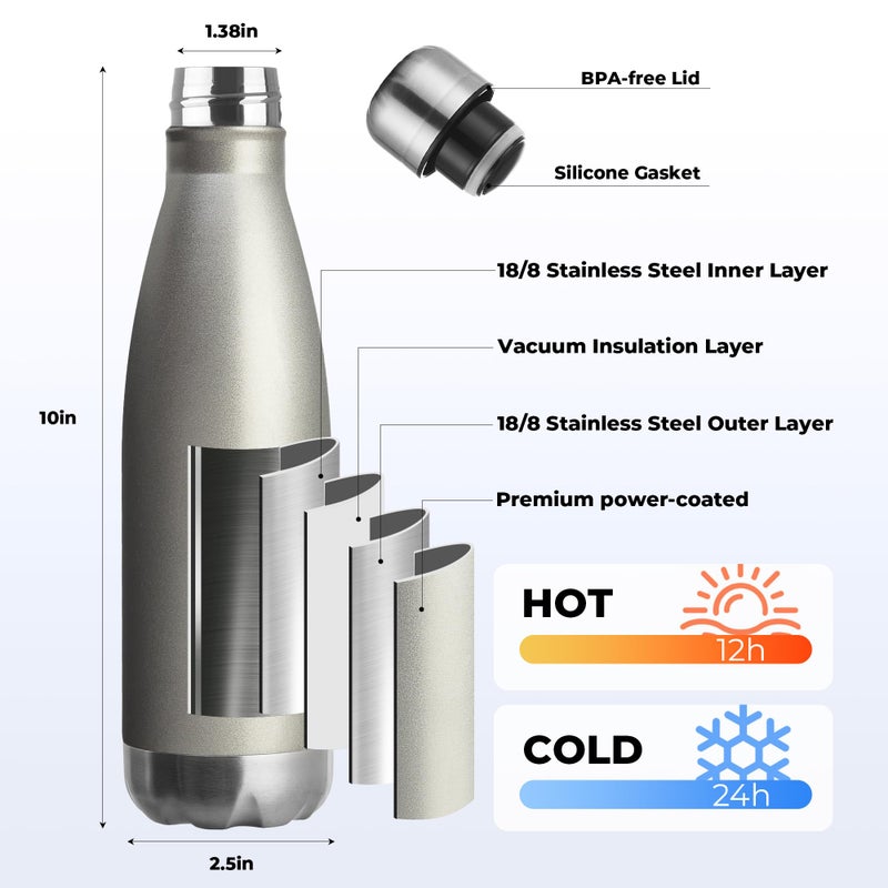MEWAY 17oz Sport Water Bottle 8 Pack Vacuum Insulated Stainless Steel Leak-Proof Double Wall Cola Shape Water Bottle,Keep Drinks Hot & Cold (Cold Gray,8 Pack) - Image 2